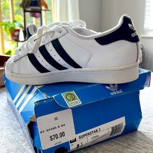 LAST CALL!! Adidas Superstar J White with Black Stripes - Classic Sneaker